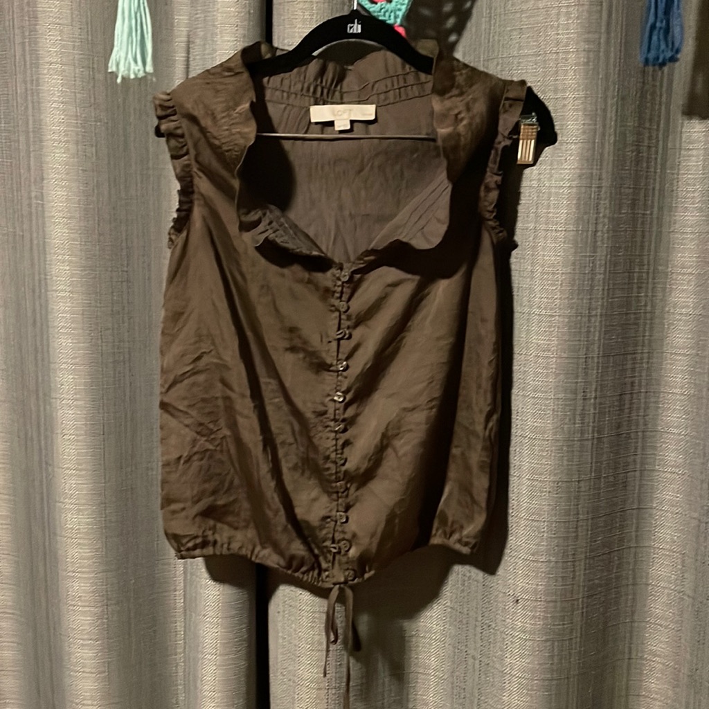 Brown Button Down Ruffled Blouse